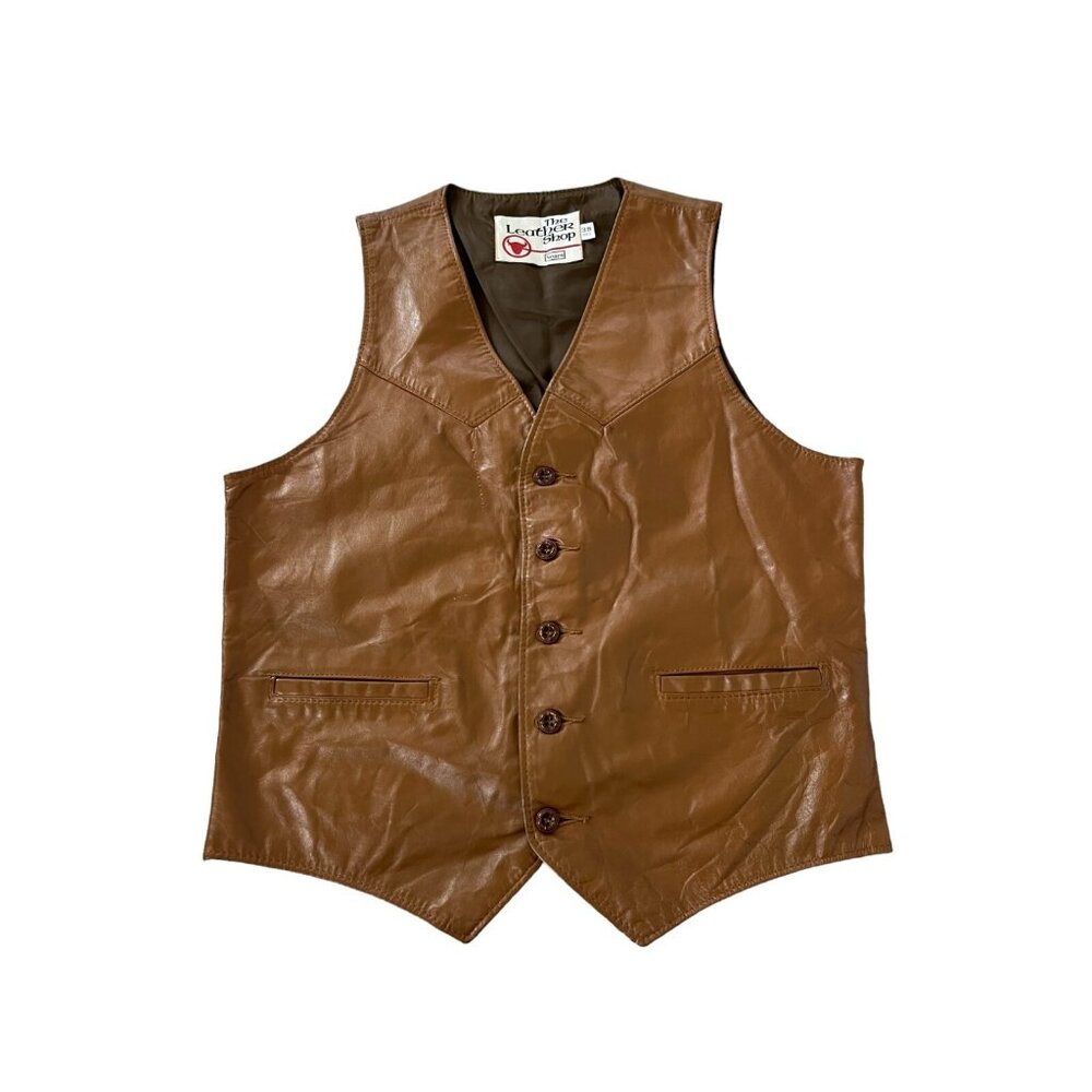 Sears The Leather Shop‎ Western Vest Mens 38 Brown Good Vintage Cowboy Biker 70s